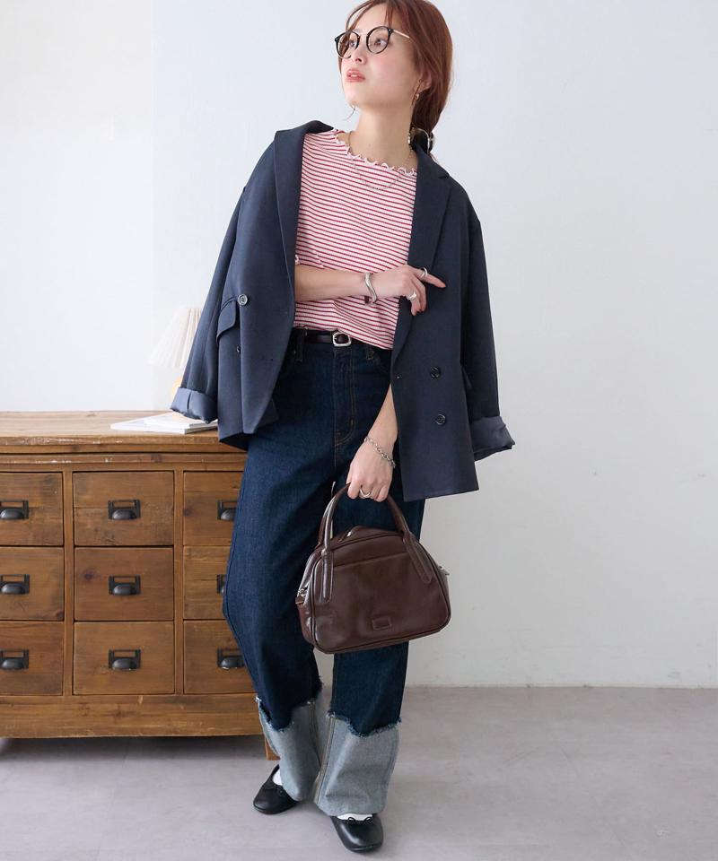 【二の腕カバーにも◎／22色展開】リブメローフレア5分袖≪WEB限定≫