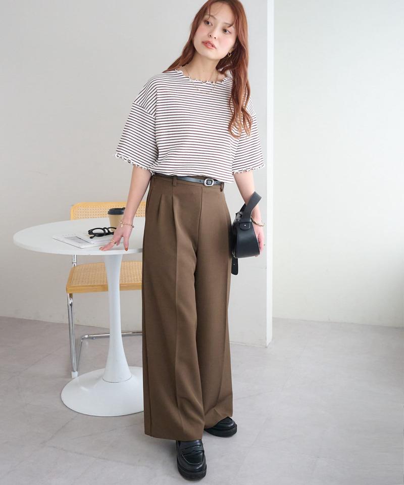 【二の腕カバーにも◎／22色展開】リブメローフレア5分袖≪WEB限定≫