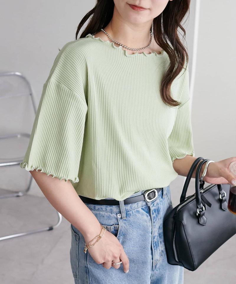 【二の腕カバーにも◎／22色展開】リブメローフレア5分袖≪WEB限定≫