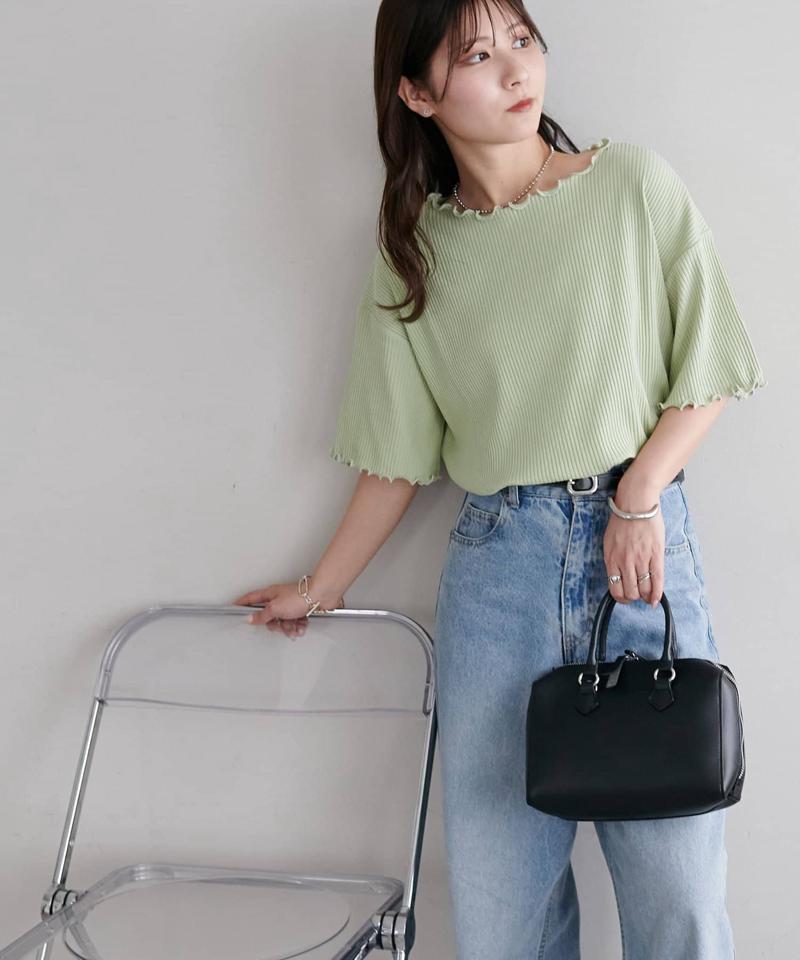 【二の腕カバーにも◎／22色展開】リブメローフレア5分袖≪WEB限定≫