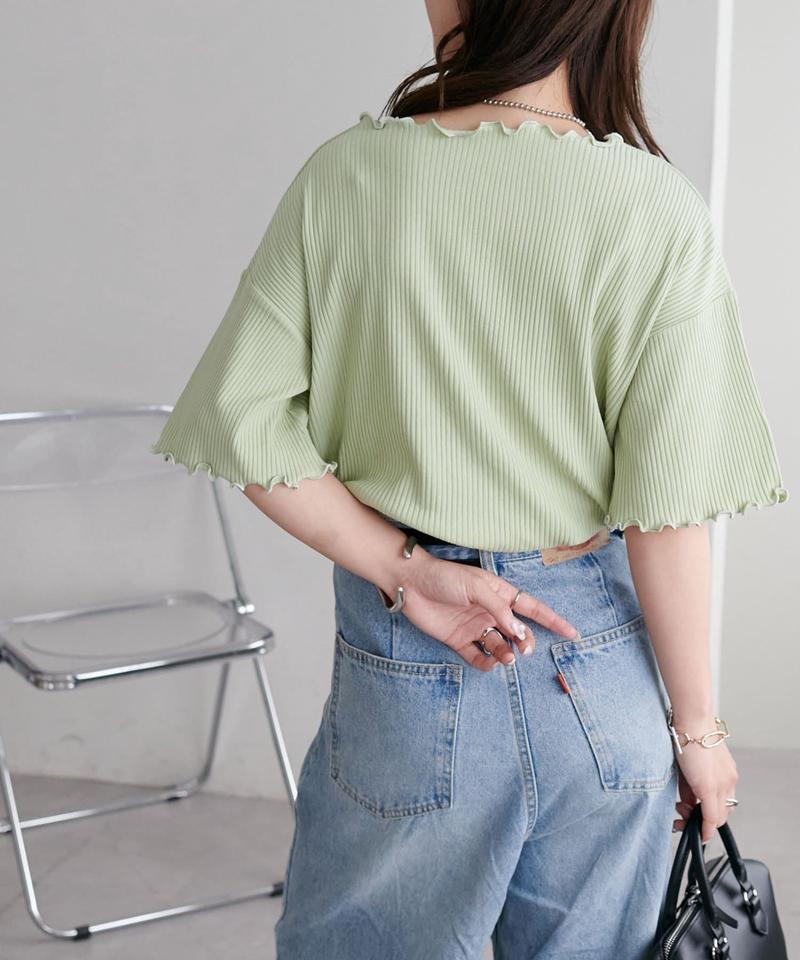 【二の腕カバーにも◎／22色展開】リブメローフレア5分袖≪WEB限定≫