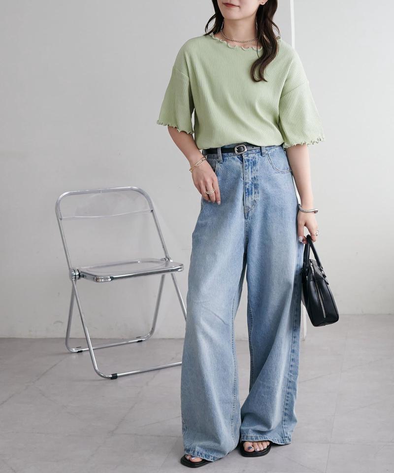 【二の腕カバーにも◎／22色展開】リブメローフレア5分袖≪WEB限定≫