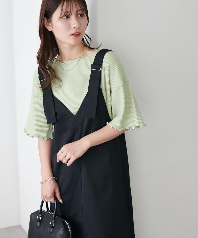 【二の腕カバーにも◎／22色展開】リブメローフレア5分袖≪WEB限定≫