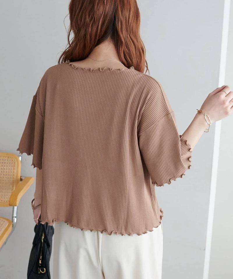 【二の腕カバーにも◎／22色展開】リブメローフレア5分袖≪WEB限定≫