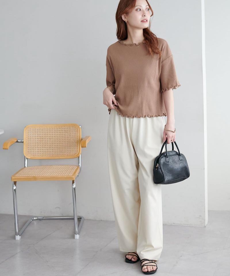 【二の腕カバーにも◎／22色展開】リブメローフレア5分袖≪WEB限定≫