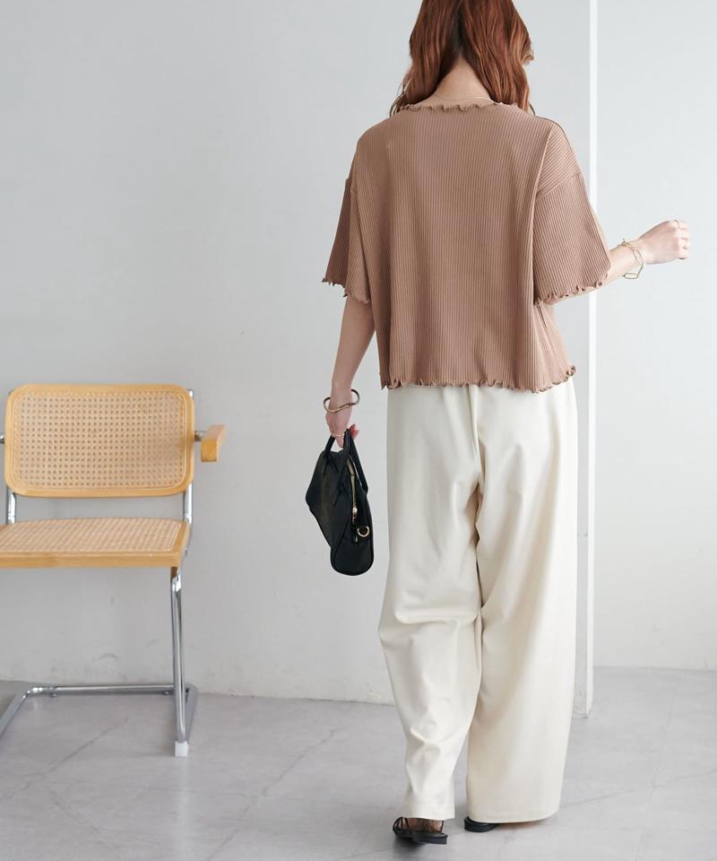 【二の腕カバーにも◎／22色展開】リブメローフレア5分袖≪WEB限定≫