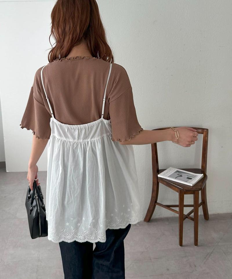 【二の腕カバーにも◎／22色展開】リブメローフレア5分袖≪WEB限定≫