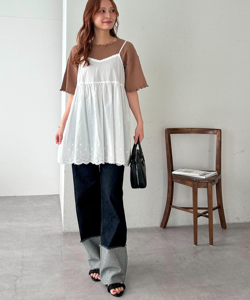 【二の腕カバーにも◎／22色展開】リブメローフレア5分袖≪WEB限定≫