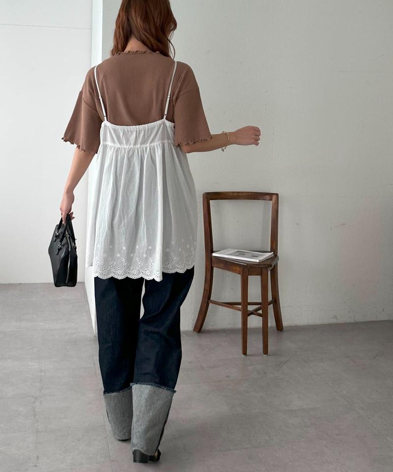 【二の腕カバーにも◎／22色展開】リブメローフレア5分袖≪WEB限定≫