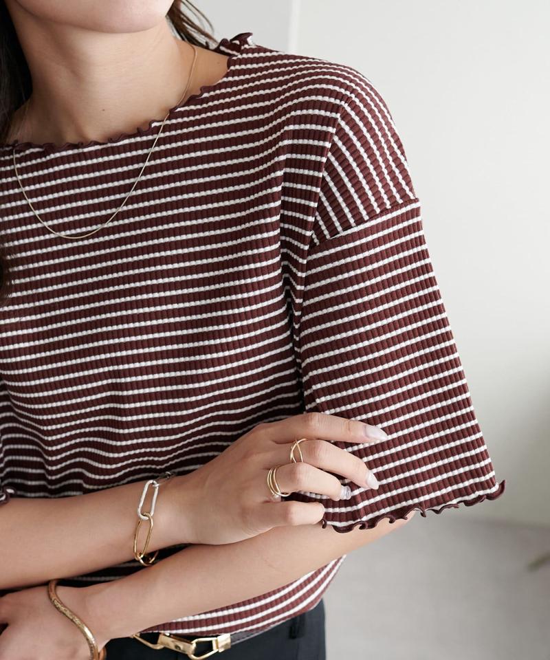 【二の腕カバーにも◎／22色展開】リブメローフレア5分袖≪WEB限定≫