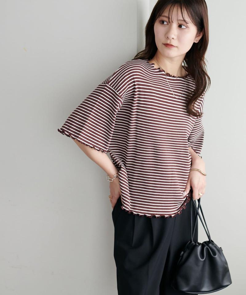 【二の腕カバーにも◎／22色展開】リブメローフレア5分袖≪WEB限定≫