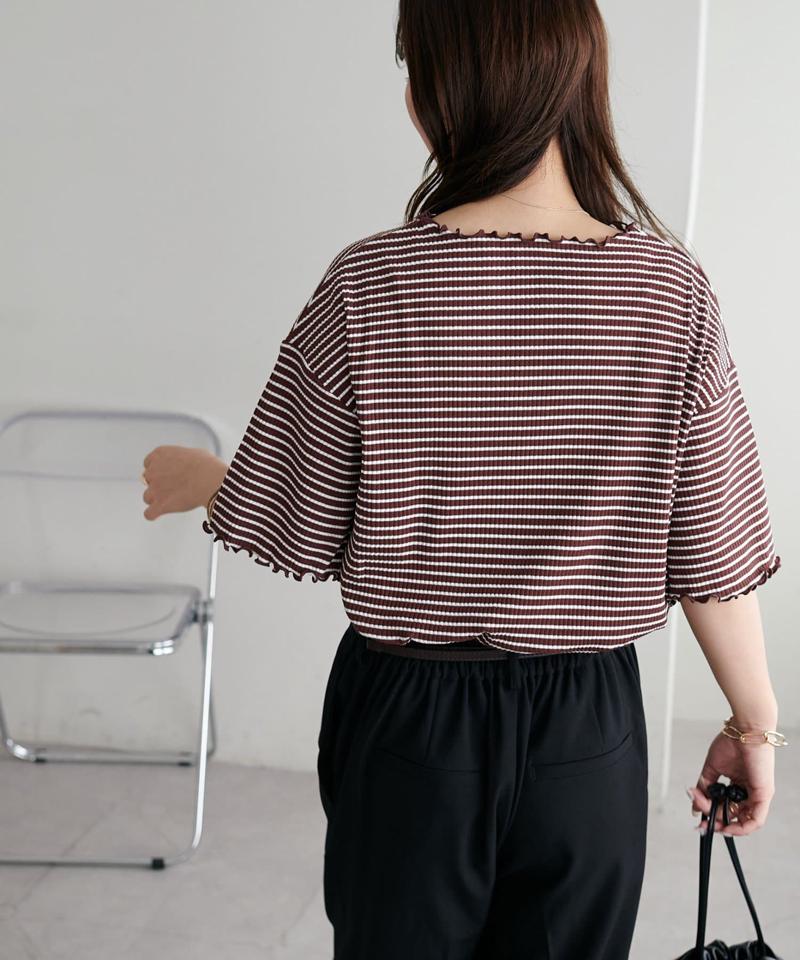 【二の腕カバーにも◎／22色展開】リブメローフレア5分袖≪WEB限定≫