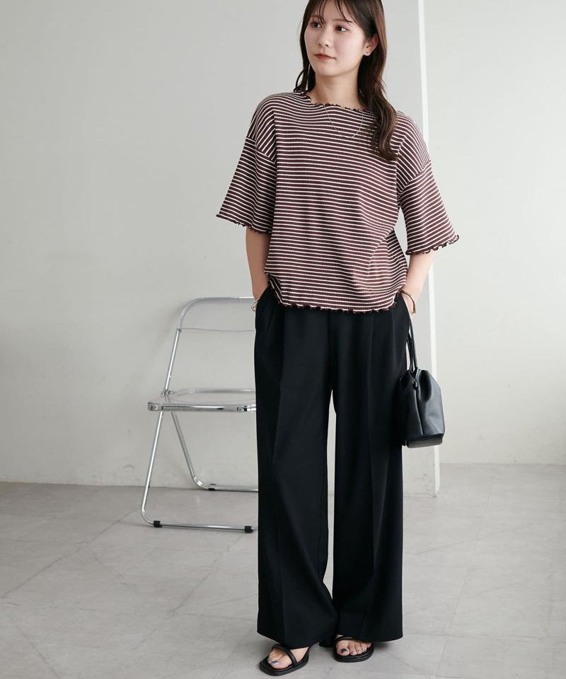 【二の腕カバーにも◎／22色展開】リブメローフレア5分袖≪WEB限定≫