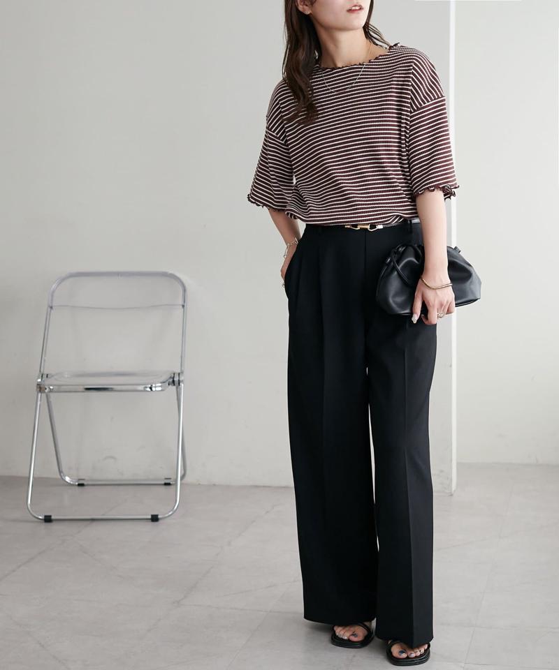 【二の腕カバーにも◎／22色展開】リブメローフレア5分袖≪WEB限定≫