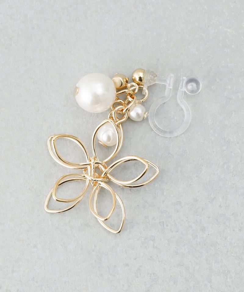 メタルワイヤーフラワー樹脂イヤリング