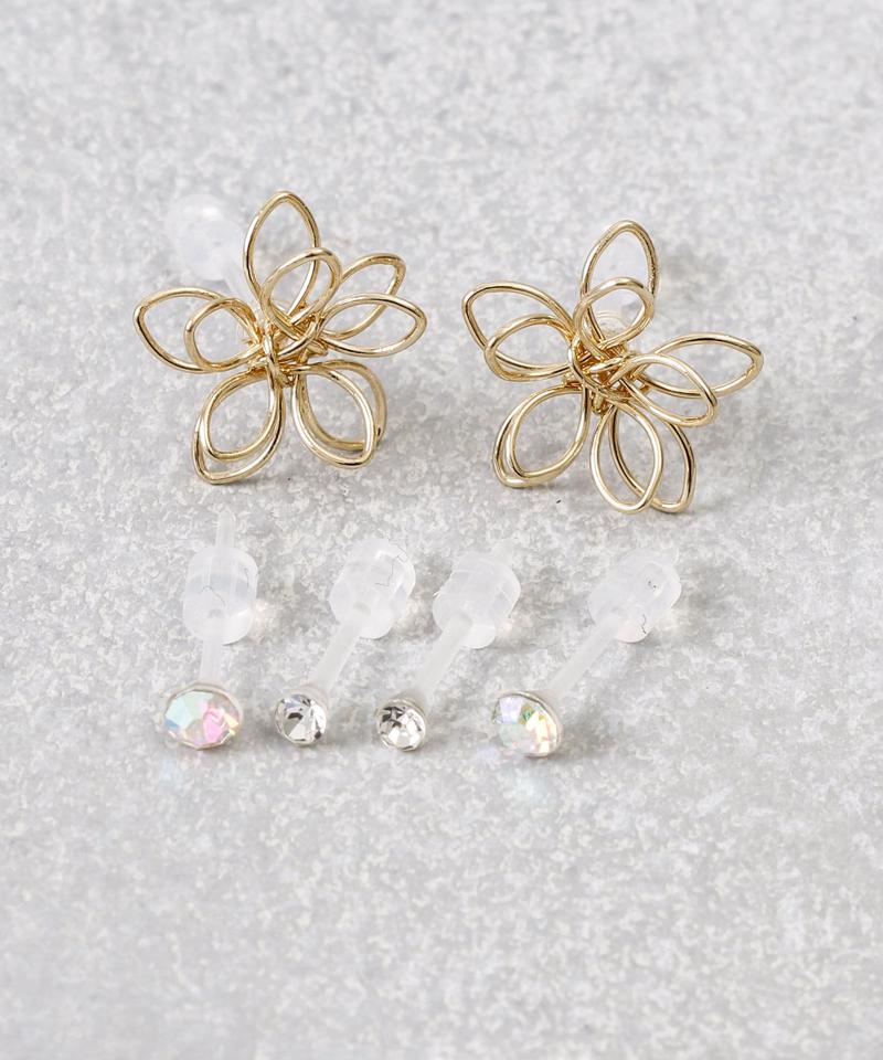 ワイヤーフラワー樹脂ピアス6個セット
