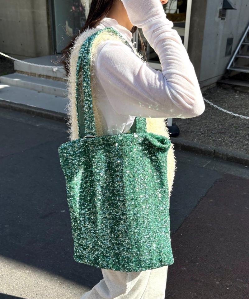 【A4サイズ対応】カラビナ付きスパンコールトートバッグ