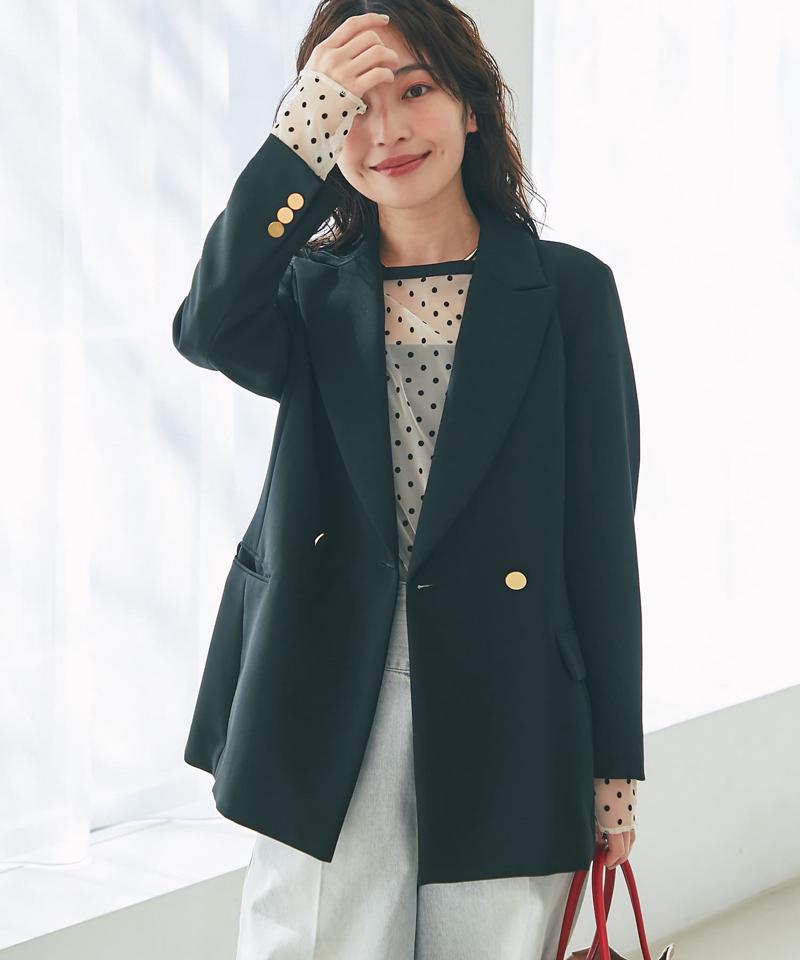 【ベストセラー・トールサイズ登場！・美シルエット】メタル釦ダブルジャケット