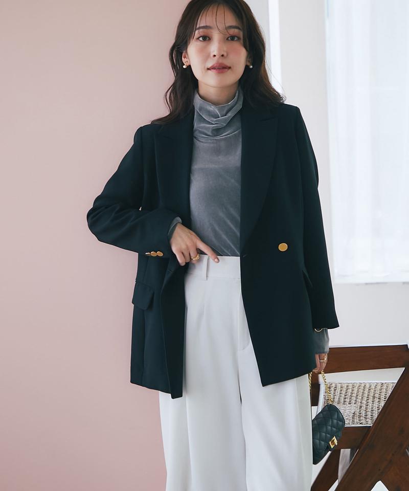 【ベストセラー・トールサイズ登場！・美シルエット】メタル釦ダブルジャケット