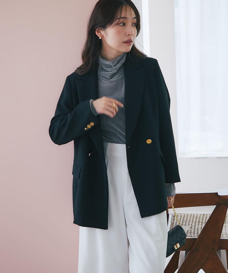 【ベストセラー・トールサイズ登場！・美シルエット】メタル釦ダブルジャケット