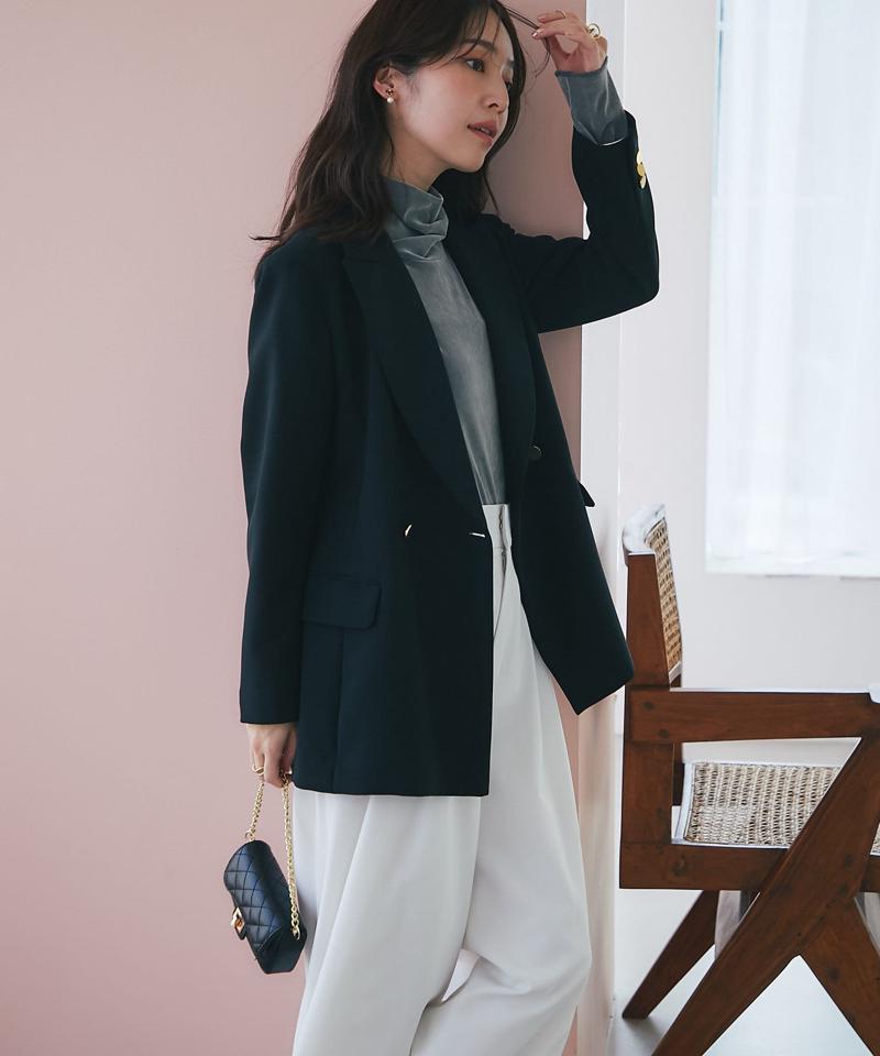 【ベストセラー・トールサイズ登場！・美シルエット】メタル釦ダブルジャケット