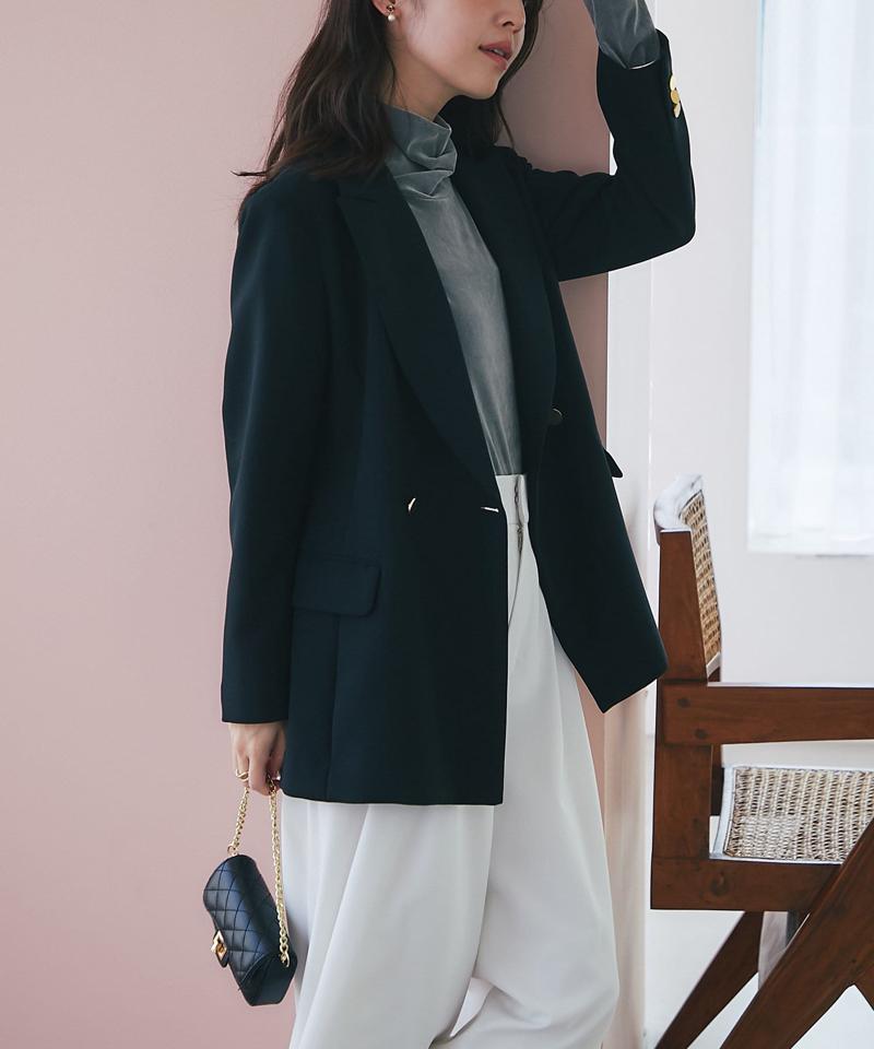 【ベストセラー・トールサイズ登場！・美シルエット】メタル釦ダブルジャケット