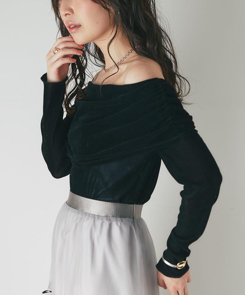 【女子力UP】フロッキーチュールオフショルカットソー
