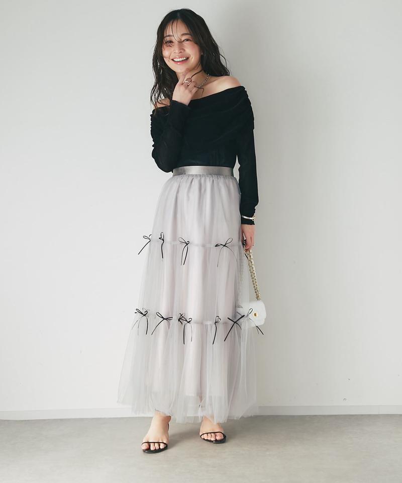 【女子力UP】フロッキーチュールオフショルカットソー