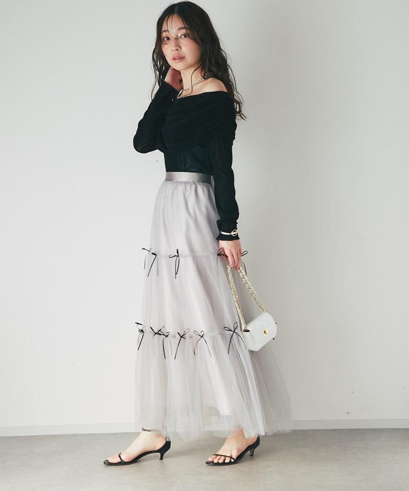 【女子力UP】フロッキーチュールオフショルカットソー