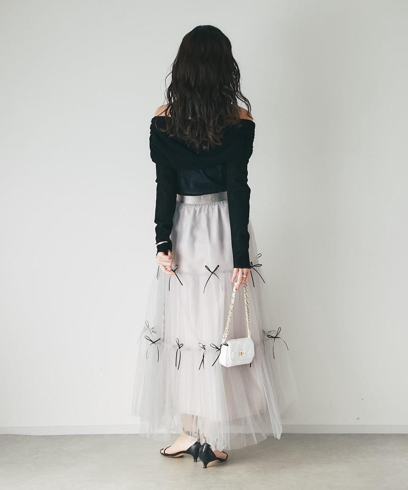 【女子力UP】フロッキーチュールオフショルカットソー