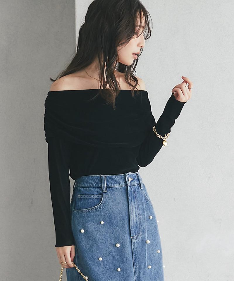 【女子力UP】フロッキーチュールオフショルカットソー