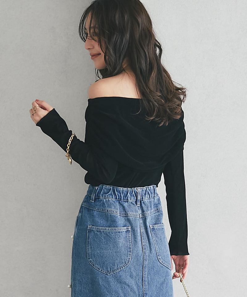 【女子力UP】フロッキーチュールオフショルカットソー