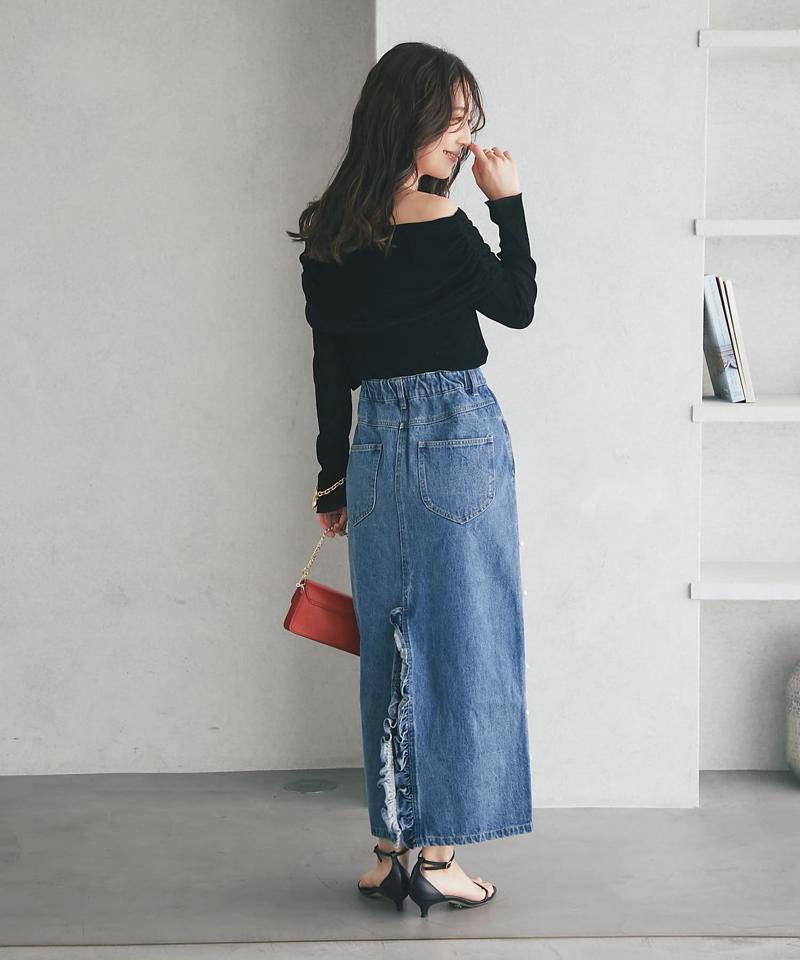 【女子力UP】フロッキーチュールオフショルカットソー