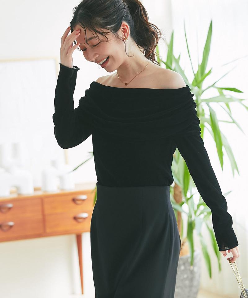 【女子力UP】フロッキーチュールオフショルカットソー