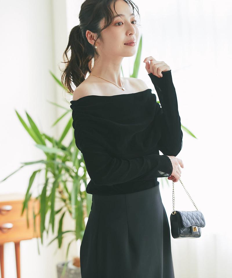 【女子力UP】フロッキーチュールオフショルカットソー