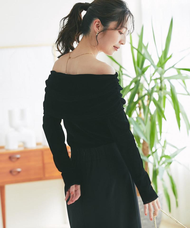 【女子力UP】フロッキーチュールオフショルカットソー