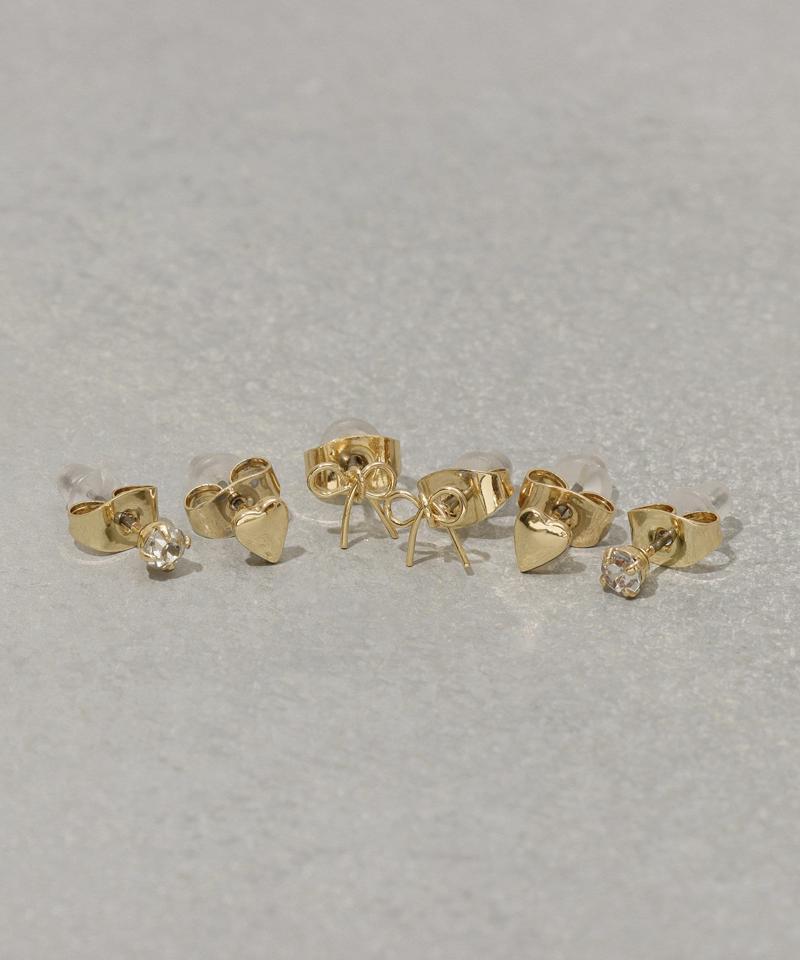 リボンハートピアス6個セット