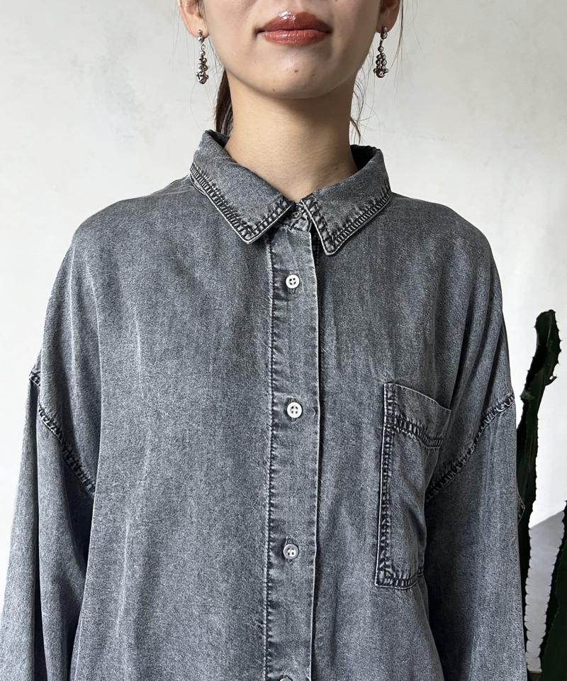 【軽くて柔らかい】【シーズンレス】BACKギャザーパウダー加工デニムシャツ