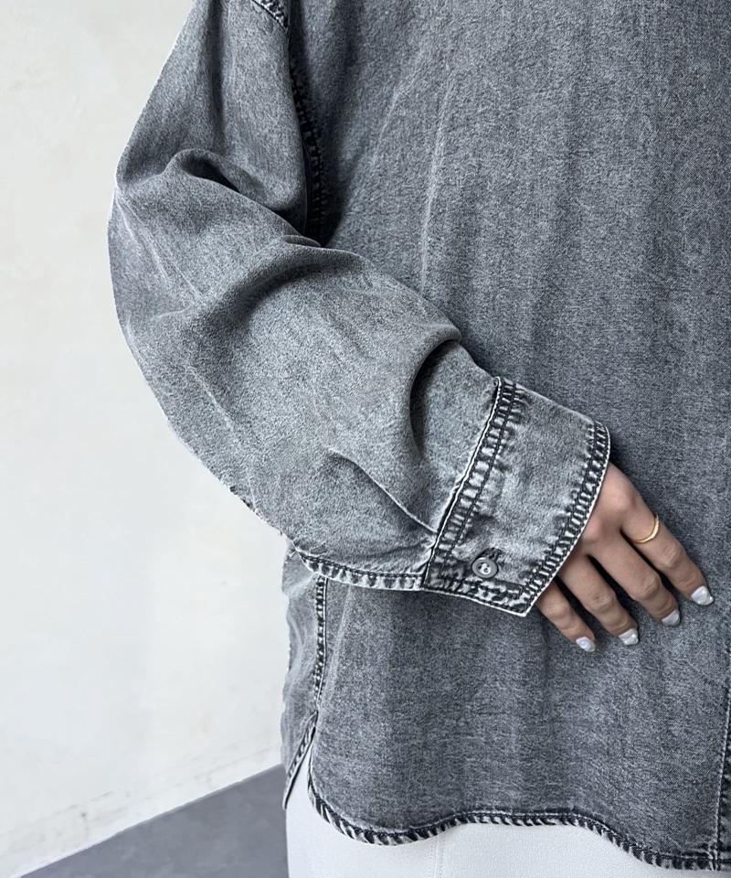 【軽くて柔らかい】【シーズンレス】BACKギャザーパウダー加工デニムシャツ