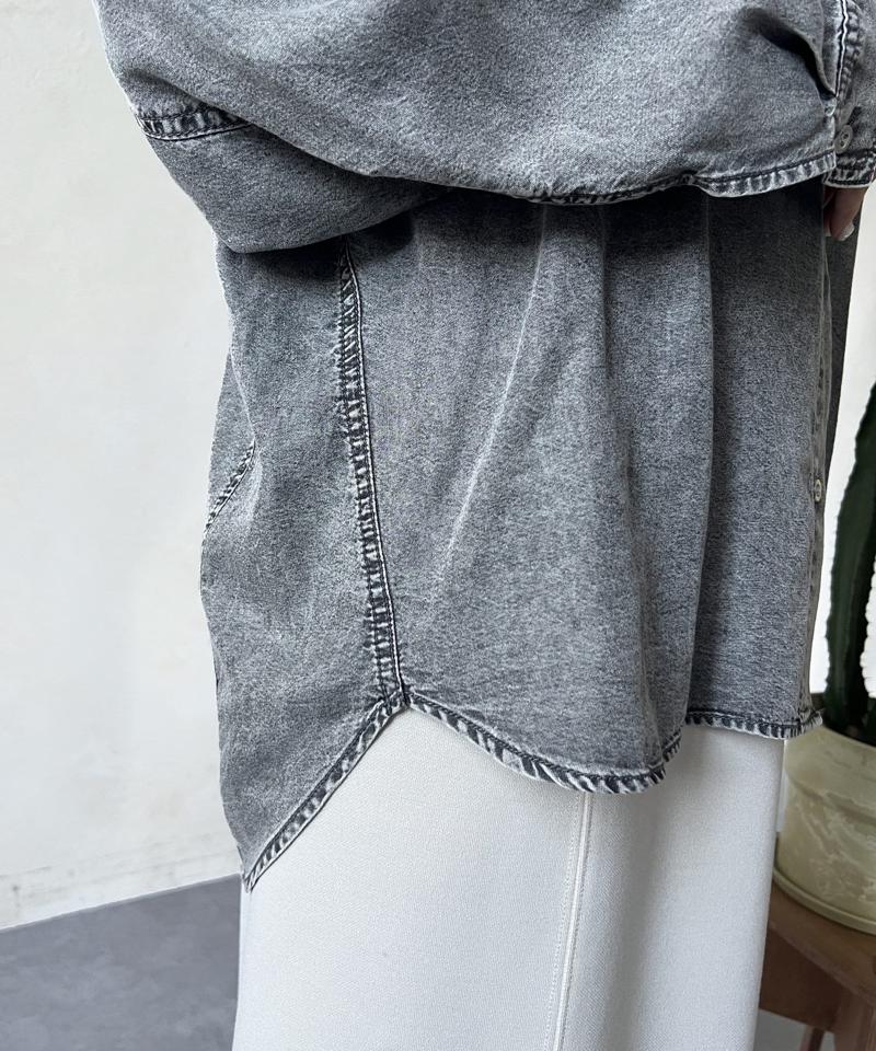 【軽くて柔らかい】【シーズンレス】BACKギャザーパウダー加工デニムシャツ