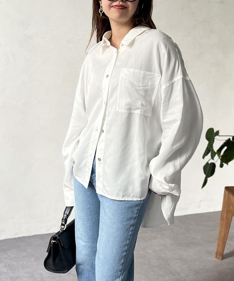 【軽くて柔らかい】【シーズンレス】BACKギャザーパウダー加工デニムシャツ