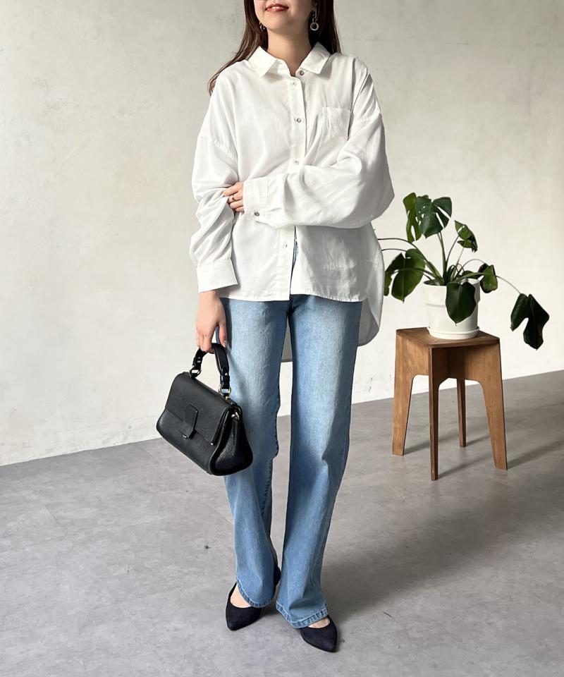 【軽くて柔らかい】【シーズンレス】BACKギャザーパウダー加工デニムシャツ