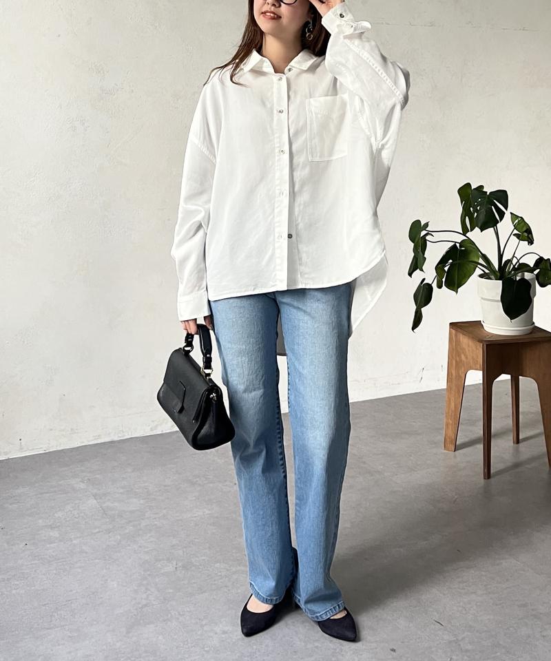 【軽くて柔らかい】【シーズンレス】BACKギャザーパウダー加工デニムシャツ