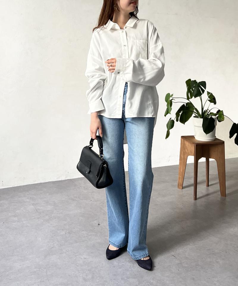 【軽くて柔らかい】【シーズンレス】BACKギャザーパウダー加工デニムシャツ