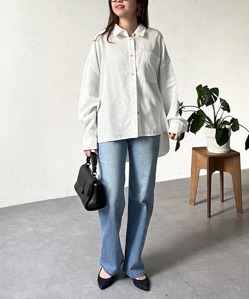 【軽くて柔らかい】【シーズンレス】BACKギャザーパウダー加工デニムシャツ