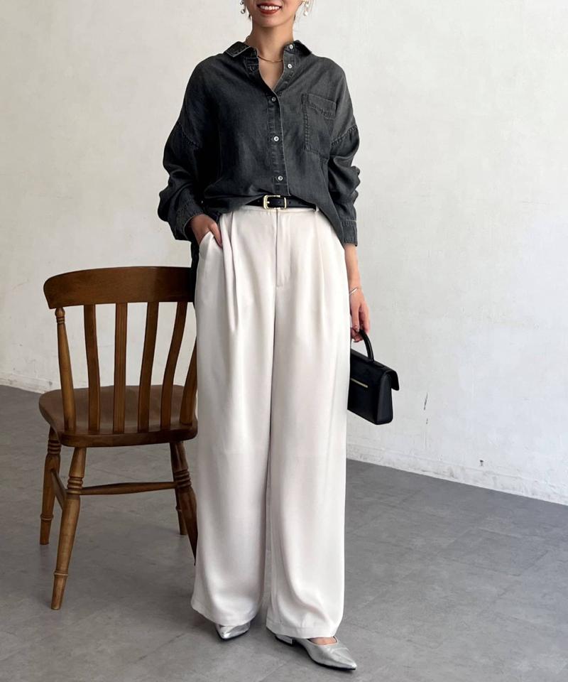 【軽くて柔らかい】【シーズンレス】BACKギャザーパウダー加工デニムシャツ