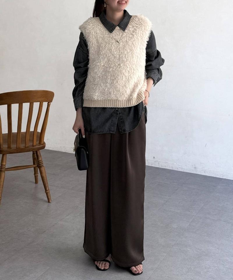 【軽くて柔らかい】【シーズンレス】BACKギャザーパウダー加工デニムシャツ