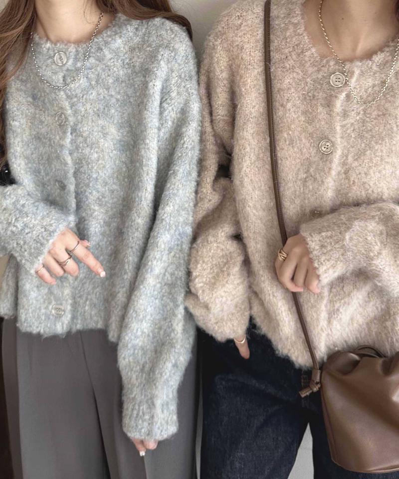 【8色展開/着映え/WEB限定】MIXブークレシャギーカーディガン