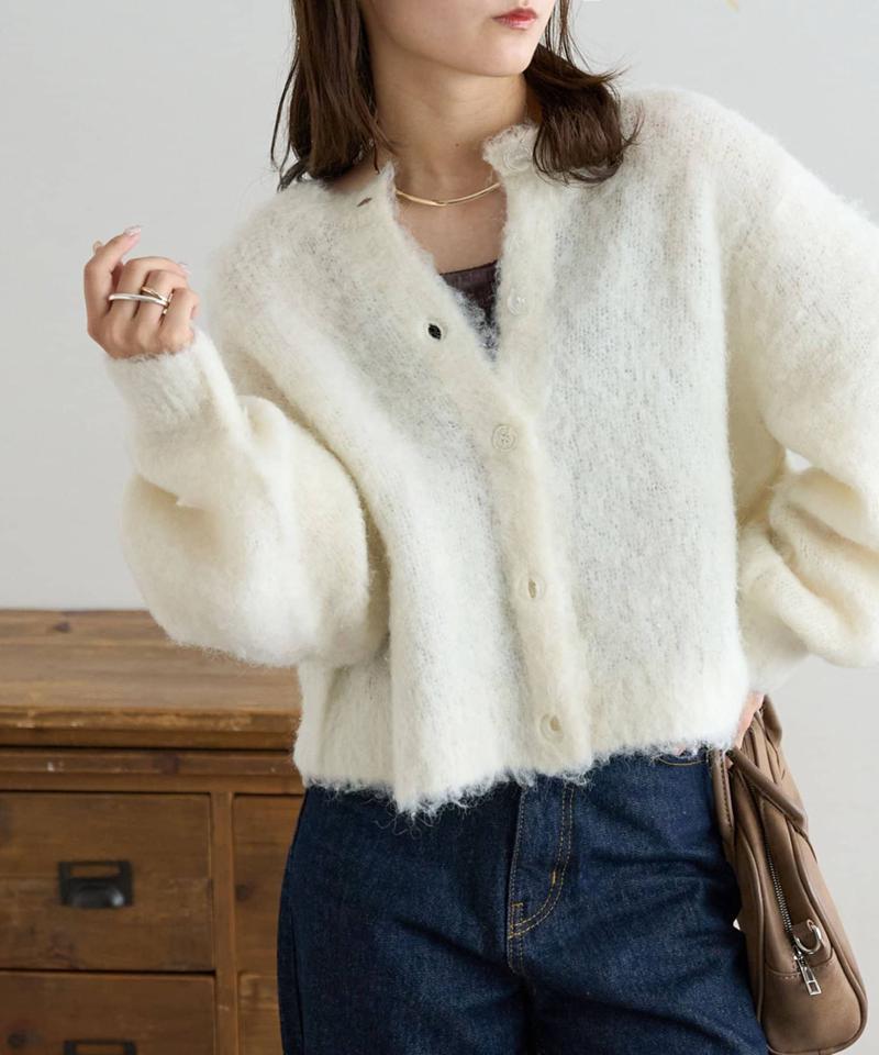 【8色展開/着映え/WEB限定】MIXブークレシャギーカーディガン