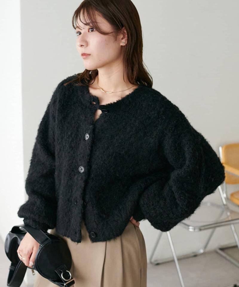 【8色展開/着映え/WEB限定】MIXブークレシャギーカーディガン